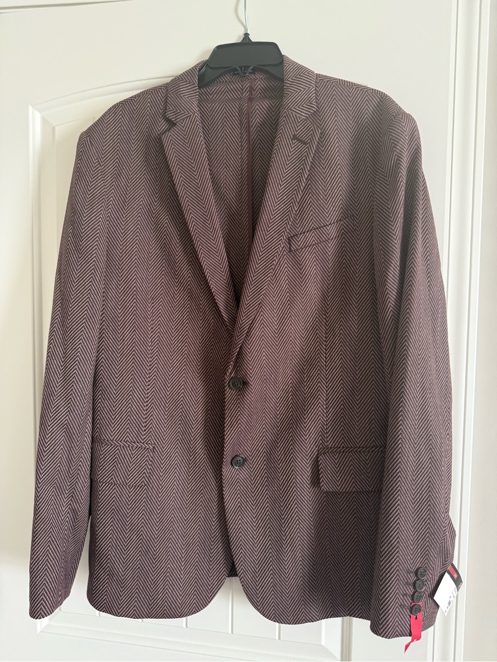 JF J. Ferrar Slim Fit Burgundy Herringbone Blazer Sport Coat L 42/44 L